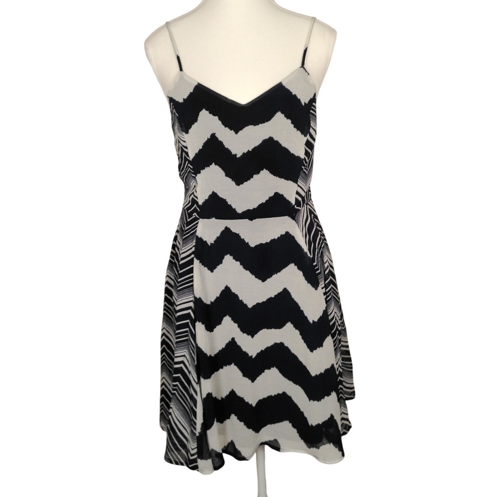 Fire Los Angeles‎ Chevron Zigzag Print Strappy Dress Womens M Dark Blue White